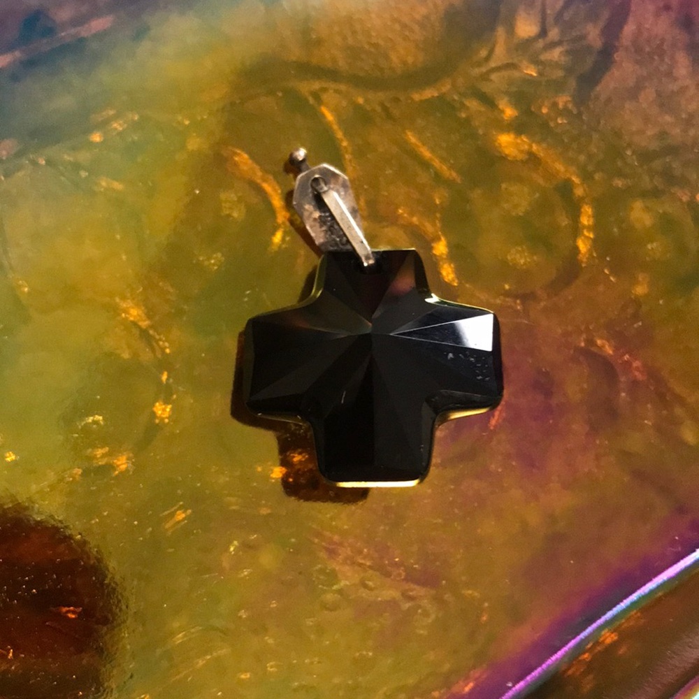 Black Crystal Cross with Silver Attachment